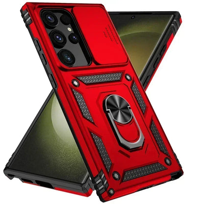 Slide Camera Lens Military Grade Armor Case For Samsung Galaxy S25 Ultra Plus S24FE A16 A06 A26 A36 A56 Holder Ring Stand 2026