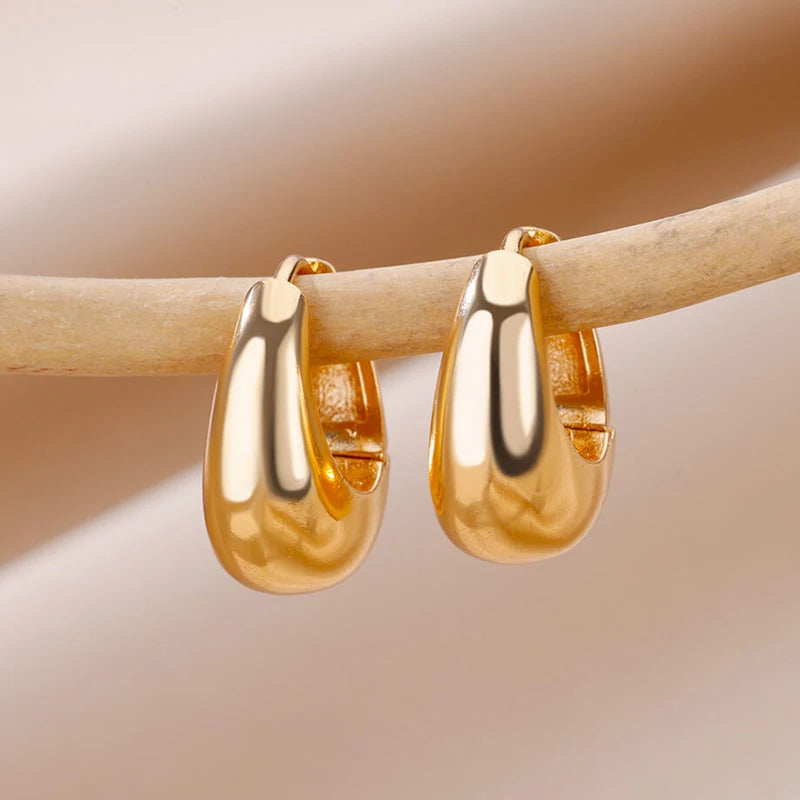Gold Plated Stainless Steel Geometric Claw Earrings - Starfish & Heart Studs for Women, Waterproof Fashion Jewelry Gift