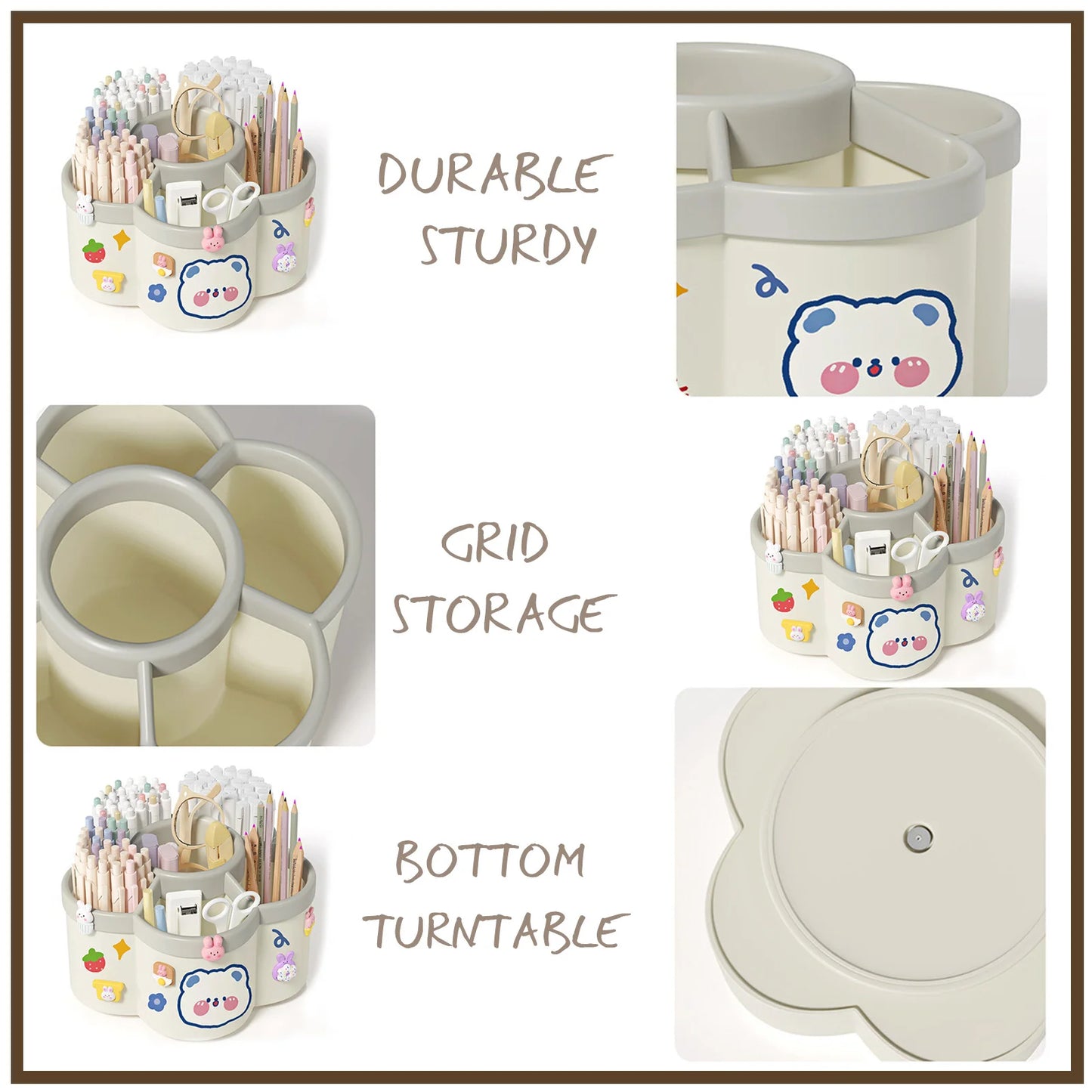 Rotating Pen Holder Desk Organizers Large Capacity Pen Storage Box Cosmetic Brush Organization Box Study Dormitory Accessories