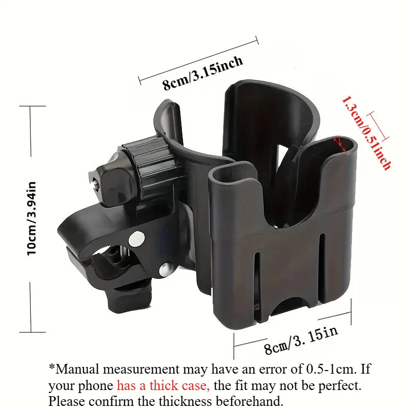2-in-1 Universal Stroller Water Cup Holder With Phone Holder, Universal Bottle Holder For Wheelchair stroller Accessories
