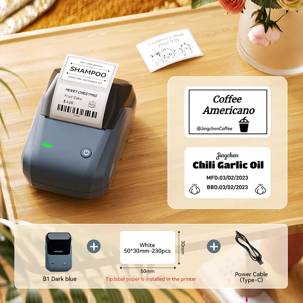 Portable Niimbot B1 Wireless Label Maker Adhesive Sticker Printer Labeling Machine DIY 20-50mm Labels for Office Home
