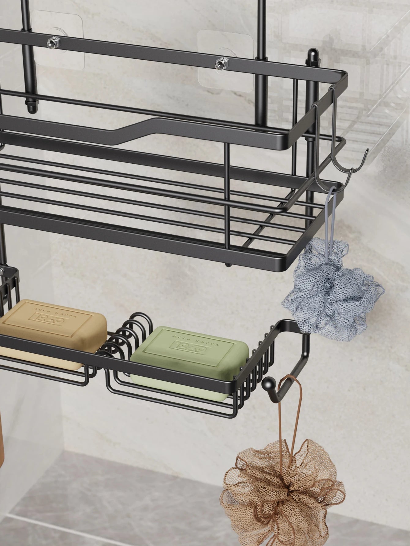 Over the Door Hanging Shower Caddy No-Drill Removable Bathroom Organizer Storage Rack for Shower Gel Soap Towels