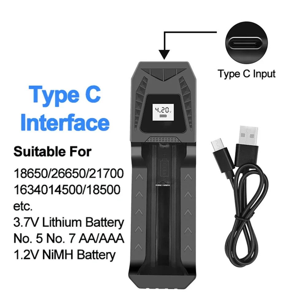 Intelligent LCD Battery Charger USB 4 Slots - Universal Smart Charger for 18650 26650 Li-ion & AA AAA Ni-MH Rechargeable Batteri