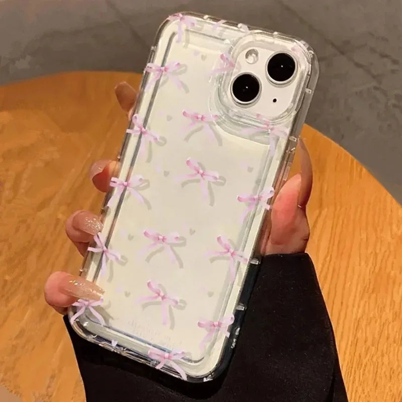 Heart Bow Phone Case for IPhone 17 16 15 14 13 12 11 Pro Max 13 12 Mini 17Air 16e Shockproof Soft Clear Cases Coque