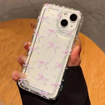 Heart Bow Phone Case for IPhone 17 16 15 14 13 12 11 Pro Max 13 12 Mini 17Air 16e Shockproof Soft Clear Cases Coque
