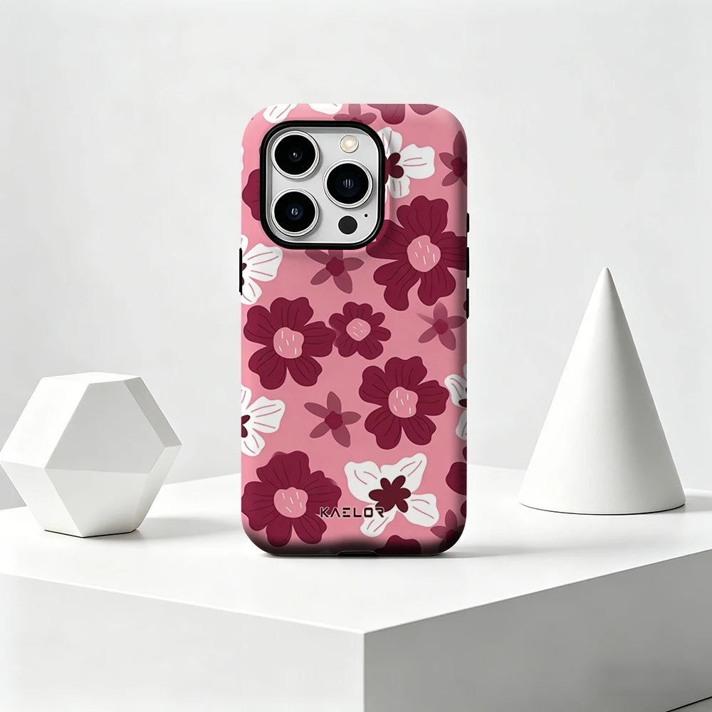 Burgundy Big Flower Double Layer Hard Shell for iPhone 17 16 15 14 Plus 13 Pro Max Anti-Drop Shockproof  PC Case