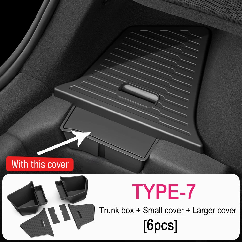 For Tesla Model Y Juniper 2026 2025 Trunk Side Storage Box Rear Trunk Organizer Flocking Mat Partition Anti-dirty Accessories