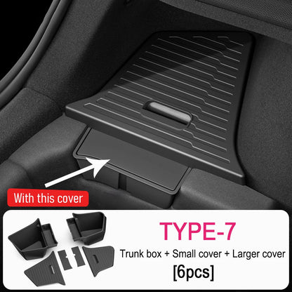 For Tesla Model Y Juniper 2026 2025 Trunk Side Storage Box Rear Trunk Organizer Flocking Mat Partition Anti-dirty Accessories