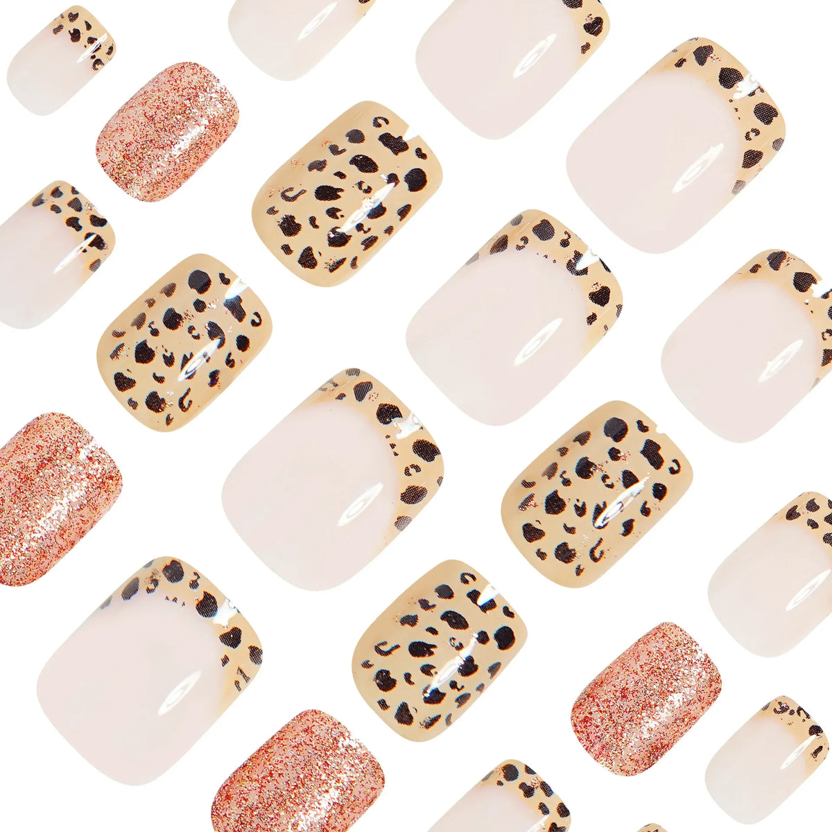 Short Long Press On Nails Leopard Black Purple Blue Glossy Glitter French Tips Self Adhesive Reusable False Nails For Women Girls Daily Manicure
