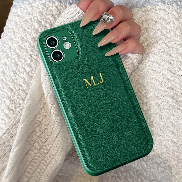 Personalised Customized Name Case For iPhone 17 16 15 14 13 12 11 Pro Max Initials Letters Leather Cover 13 15 16 17 Air Pro Max