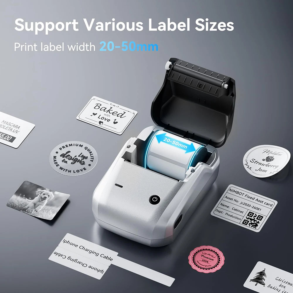 Niimbot B1 Wireless Thermal Label Printer Food Tag Barcode Price Small Business 20-50mm Print Width Label Machine for Home