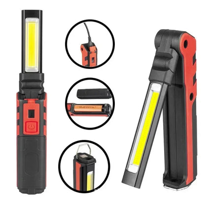 Dimmable COB LED Work Light USB Rechargeable Folding Flashlight Inspection Lamp with Magnetic Hook Power Bank