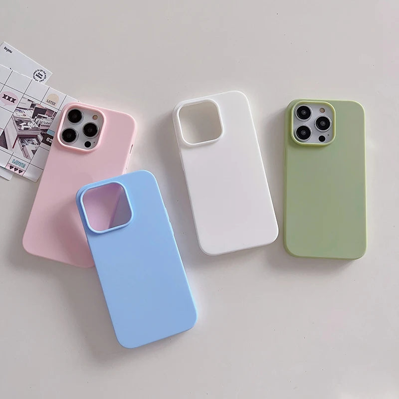 Luxury Candy Color Silicone Soft Case For iPhone 16 15 14 13 12 11 Pro Max Plus Mini Matte Frosted Cover Ultra Thin Shell Coque