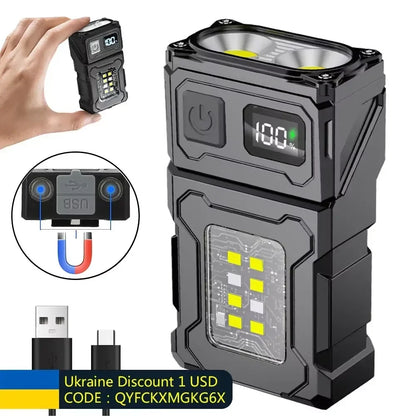 MINI USB Rechargeable LED Flashlight Portable Tail Magnet Flashlight Super Bright Camping Lantern Side COB Emergency Light