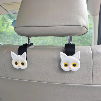 3D Cartoon Cat Car Headrest Hooks – Set of 2 for Bags and Coats