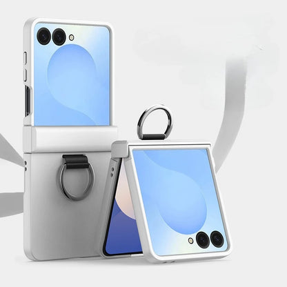 Skin Feel Hard Phone Case for Samsung Galaxy Z Flip 7 FE 6 5 4 3 ZFlip7 with Ring Hinge Protective Cover