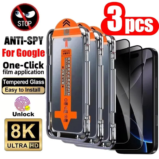 1-3Pcs For Google Pixel 10 9 Pro XL Auto Install Privacy Screen Protector Google Pixel 9A 8A 7A 6A 10 9 8 7 HD 8K Tempered Glass