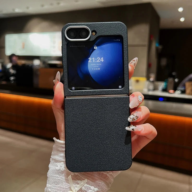 For Samsung Galaxy Z Flip 7 FE 6 5 4 3 5G Luxury Leather Case Shockproof Soft TPU Folding Phone Cover For Samsung Z Flip5 Flip6