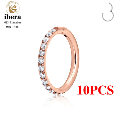 1/10PCS G23 Titanium Nose Rings – Septum Clicker, Cartilage, Tragus, Helix Earrings, 16G 18G CZ