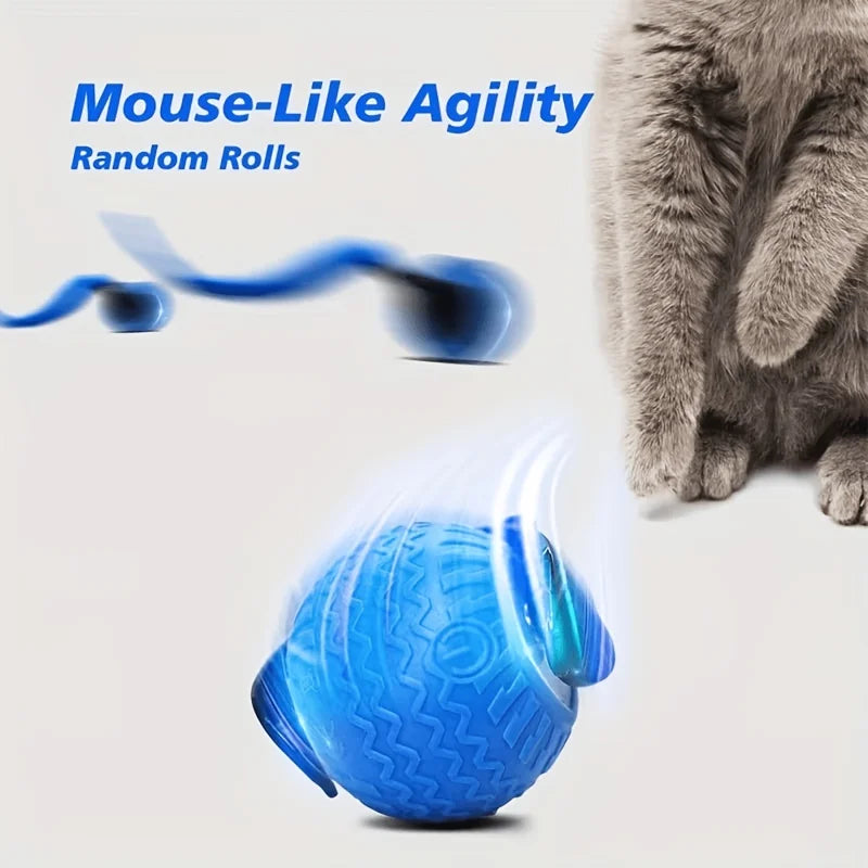 Cat Toy for Indoor Cats, Automatic Rolling Ball with LED Light & Realistic Tail, Self-Playing Motion Activated Cat Toys for Bore