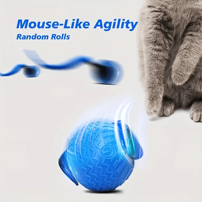 Cat Toy for Indoor Cats, Automatic Rolling Ball with LED Light & Realistic Tail, Self-Playing Motion Activated Cat Toys for Bore