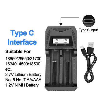 Intelligent LCD Battery Charger USB 4 Slots - Universal Smart Charger for 18650 26650 Li-ion & AA AAA Ni-MH Rechargeable Batteri
