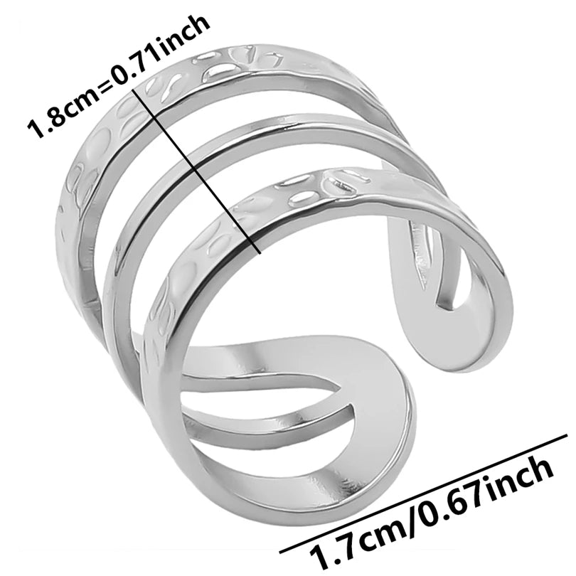 Stainless Steel Chunky Open Ring – Vintage Hollow Multi-Layer Design