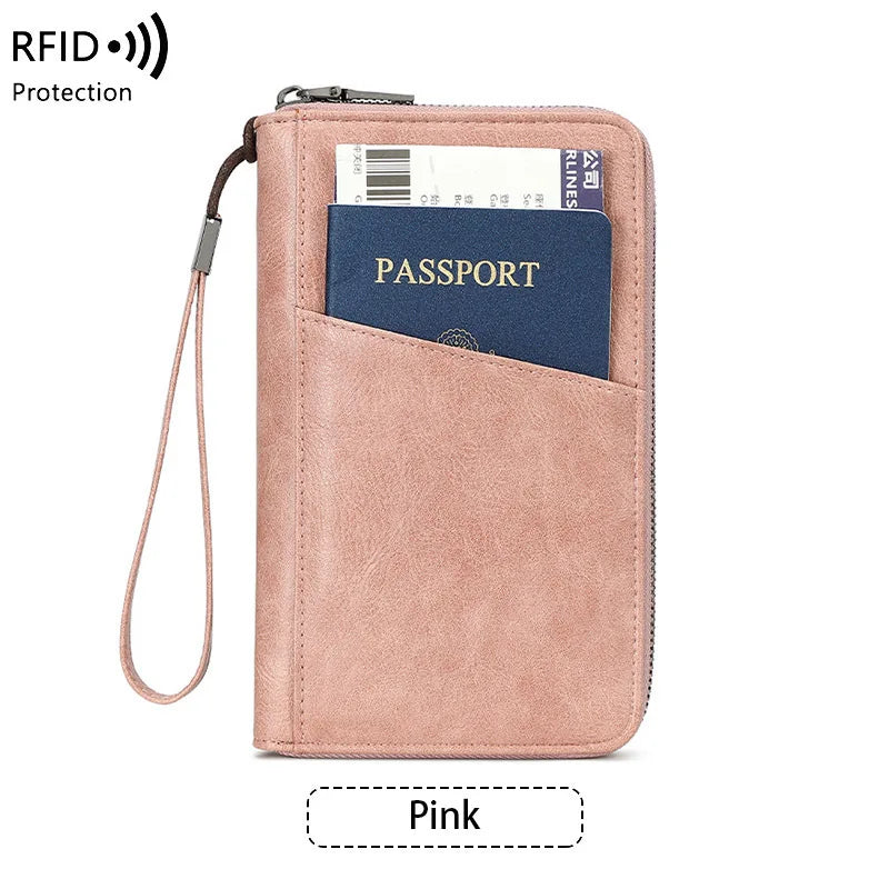 Anti theft RFID shielded passport clip travel wallet waterproof PU ticket storage bag multifunctional passport wallet