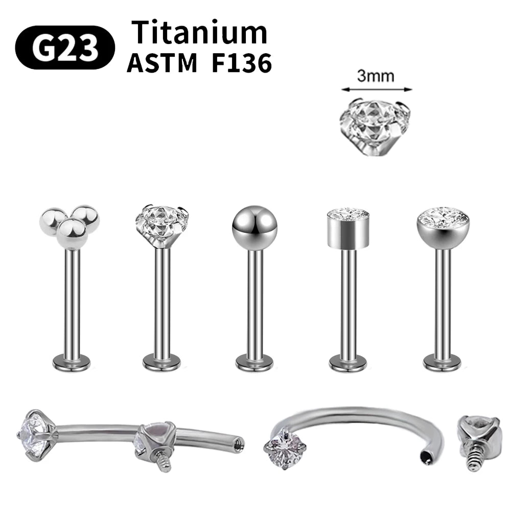 G23 Titanium Piercings Labret Stud Kit – 1/5/10pcs Lip, Nose, Eyebrow, and Cartilage Body Jewelry