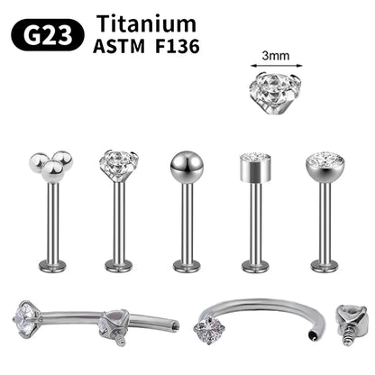 G23 Titanium Piercings Labret Stud Kit – 1/5/10pcs Lip, Nose, Eyebrow, and Cartilage Body Jewelry