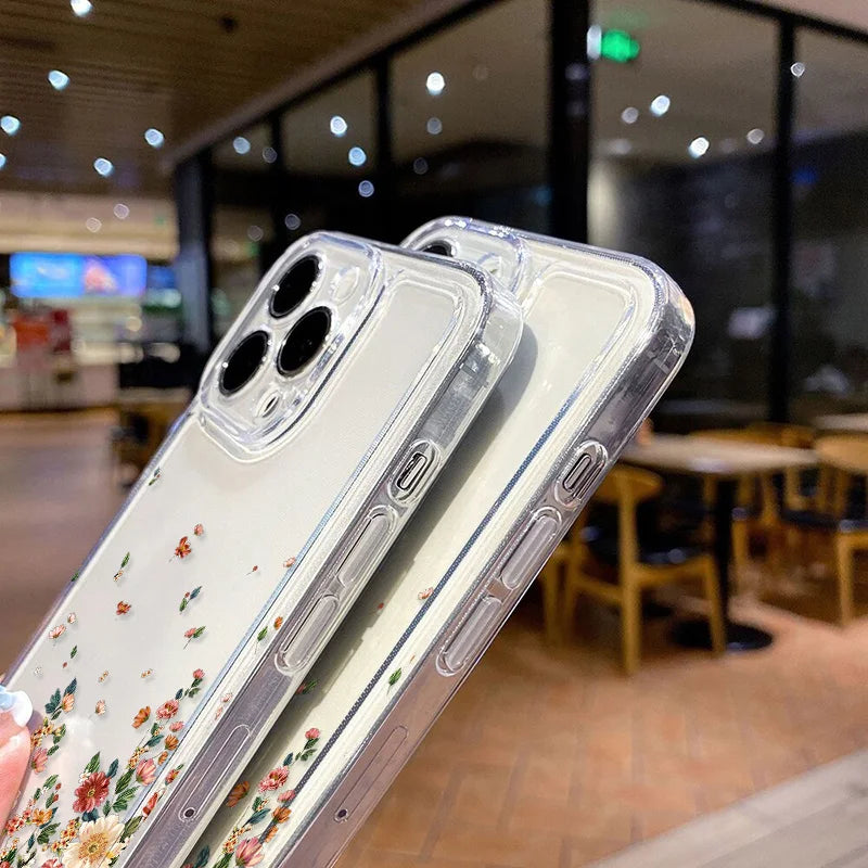 Flower Phone Case For iPhone 16 15 13 11 14 12 17 Pro Max 16E XS XR 7 8 Plus SE Shockproof Transparent Cover Silicone Soft Funda