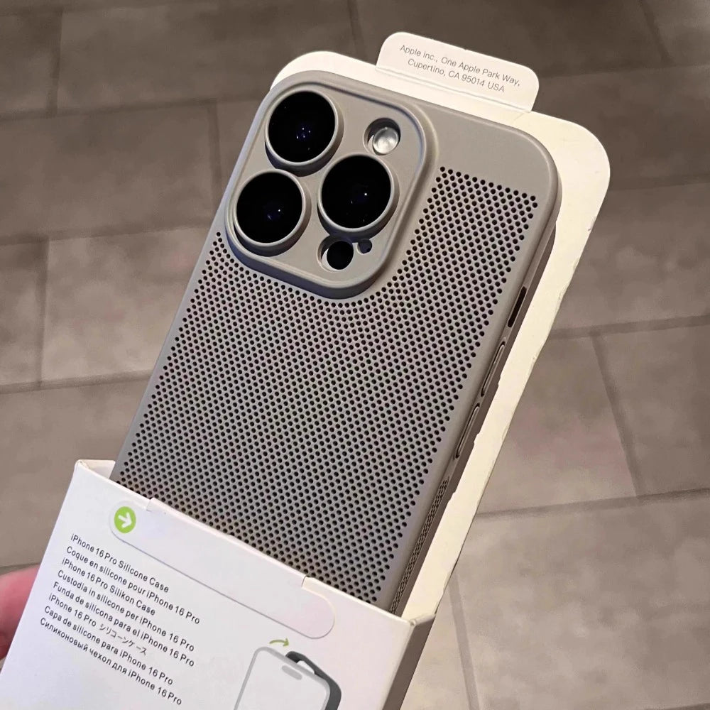 New Honeycomb Heat Dissipation Phone Case For iPhone 16 15 14 13 17 Pro Max Plus Cooling Breathable Solid Color Shockproof Cover