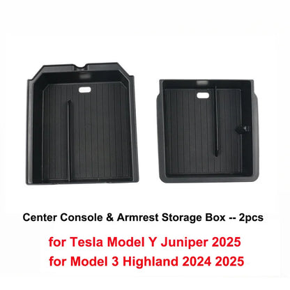 For Tesla Model Y Juniper 2025 Model 3 Highland 2024 Center Console Armrest Storage Organizer Box Tray Sunglasses Phone Holder