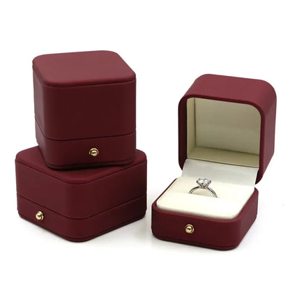 Vintage Double Slots Ring Jewelry Box – PU Leather Storage Case for Wedding, Engagement, & Gift