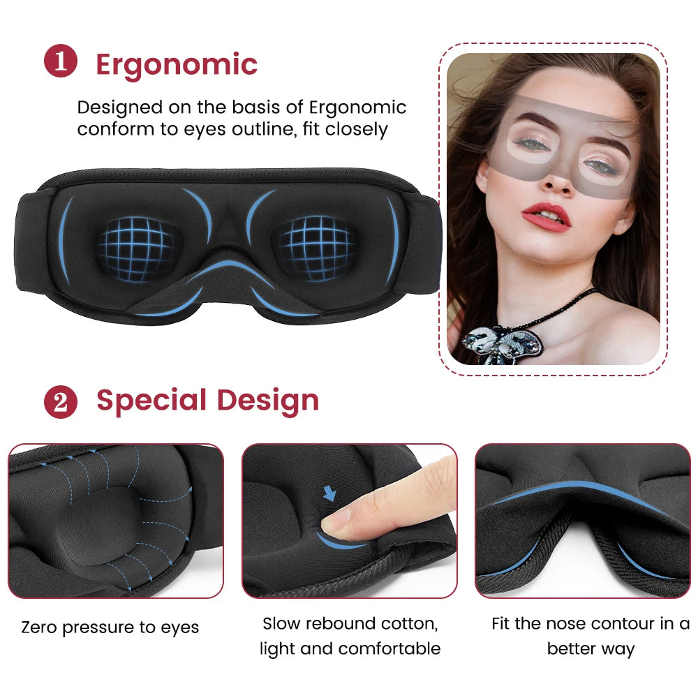 3D Contoured Sleep Mask – Light Blocking Travel Eye Mask