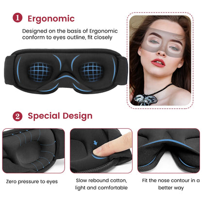 3D Contoured Sleep Mask – Light Blocking Travel Eye Mask