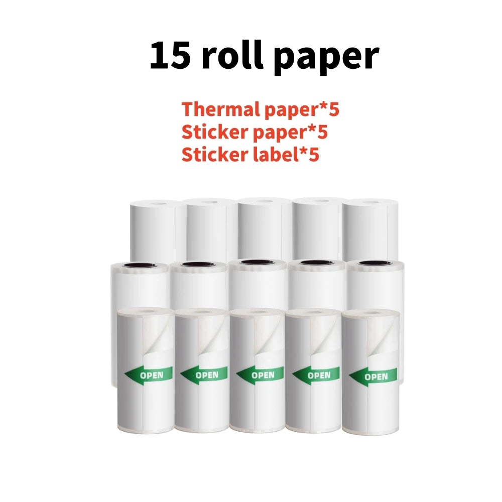 New 10 Roll Sticker Paper for Mini Printer Label Sticker Paper Color Thermal Paper Width for Label Maker Printers Photo Printing