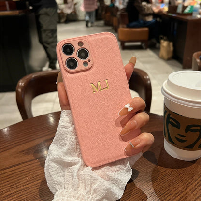 Personalised Customized Name Case For iPhone 17 16 15 14 13 12 11 Pro Max Initials Letters Leather Cover 13 15 16 17 Air Pro Max