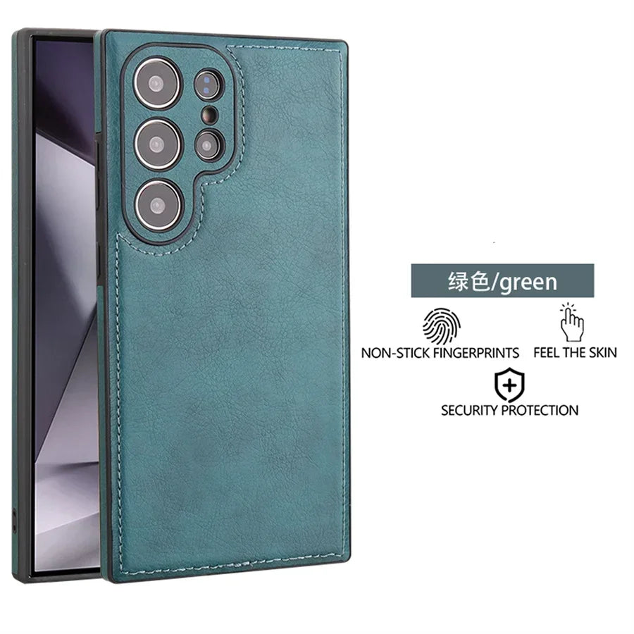 Luxury Vintage PU Leather Case for Samsung S26 Ultra S25 S24 Plus S23 S22 S26Ultra Slim Camera Shockproof Soft Bumper Back Cover