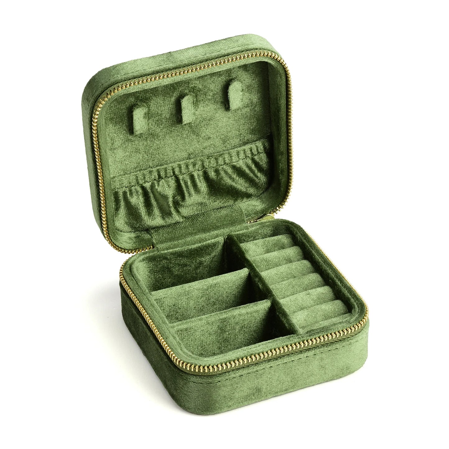 TAIMY Vintage Velvet Jewelry Box – Travel Organizer with Mirror (Retro Green)