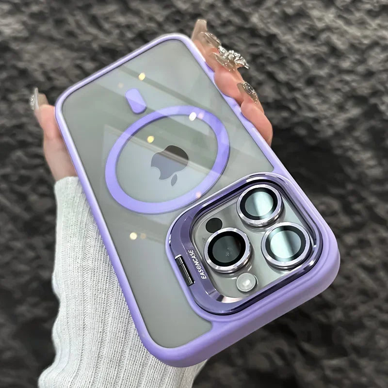 Luxury Magnetic Shockproof Phone Case For iPhone 16 15 14 13 12 11 Pro Max Plus Pro Funda Stand Glass Lens Protection Back Cover