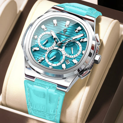 POEDAGAR Top Original Man Watch Leather Waterproof Luminous Fashion Men Clock Date Chronograph Quartz Sports Men's Watches Reloj