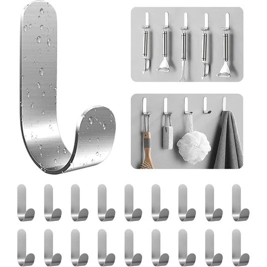 Self-Adhesive Stainless Steel Wall Hooks — Multi-Pack