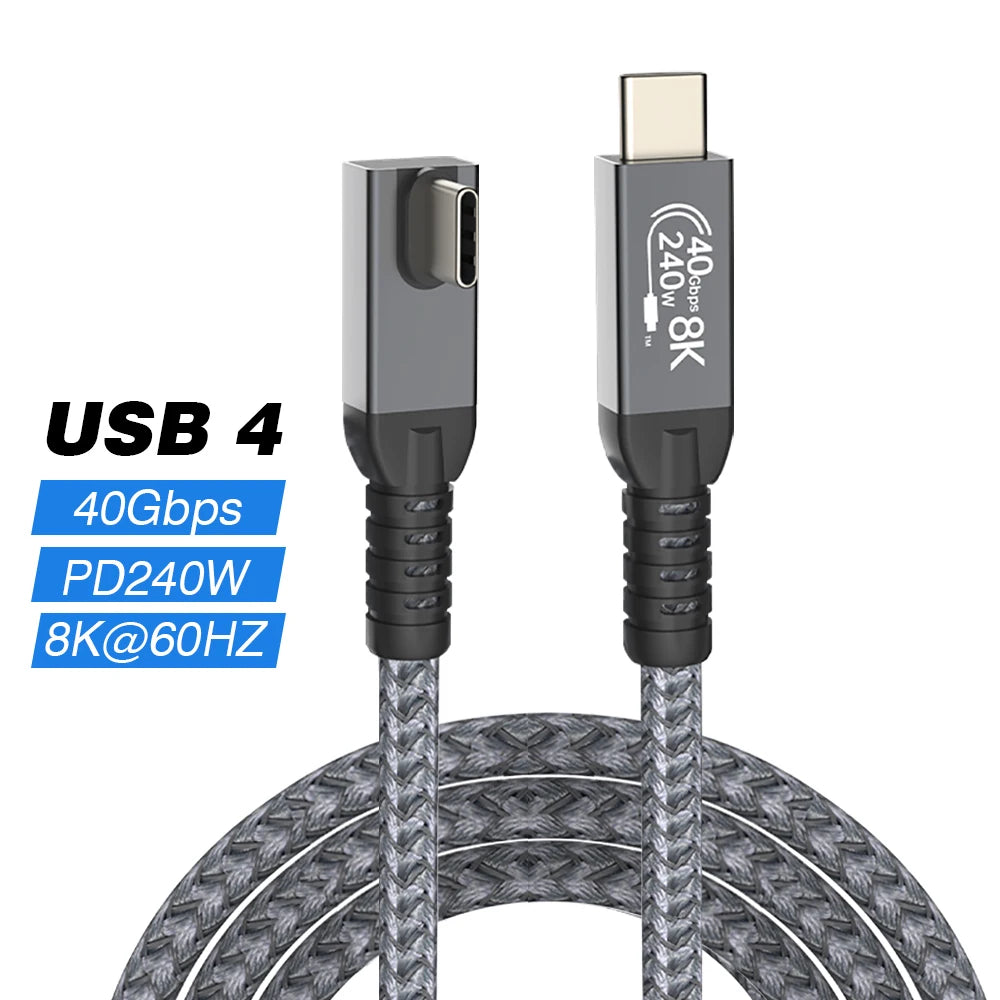 Thunderbolt USB 4 90 Degree Angle Cable 40Gbps USB4 Elbow Type C Thunderbolt3 4 Data Transfer Cable USB C PD240W Fast Charging