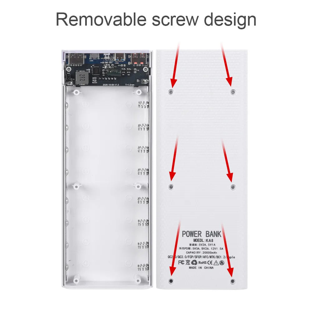 25W Battery Charge Storage Box Dual USB Micro Type C 18650 Power Bank Shell PD QC3.0 Quick Charge For Smartphone Without Battery