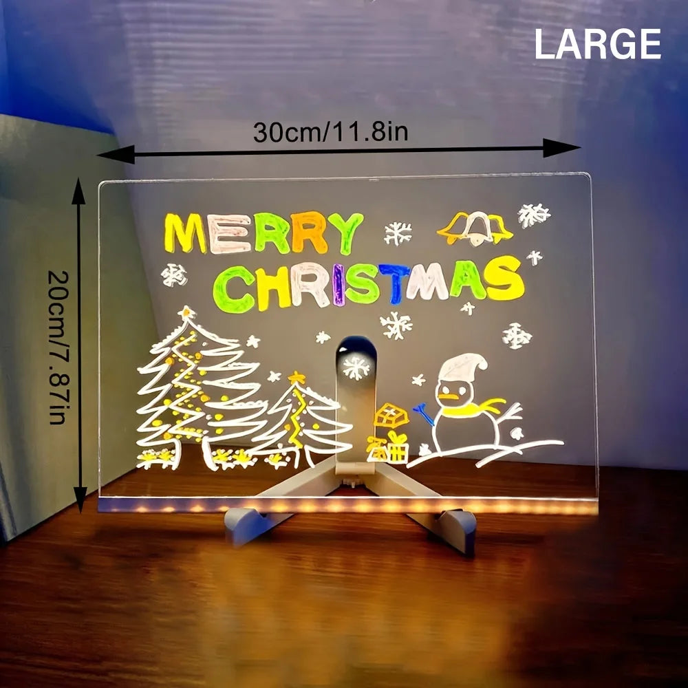 LED Note Board DIY Acrylic Night Light 7 Pens Drawing Board Rechargeable RGB Erasable Painting Drawing Boards Kids Birthday Gift