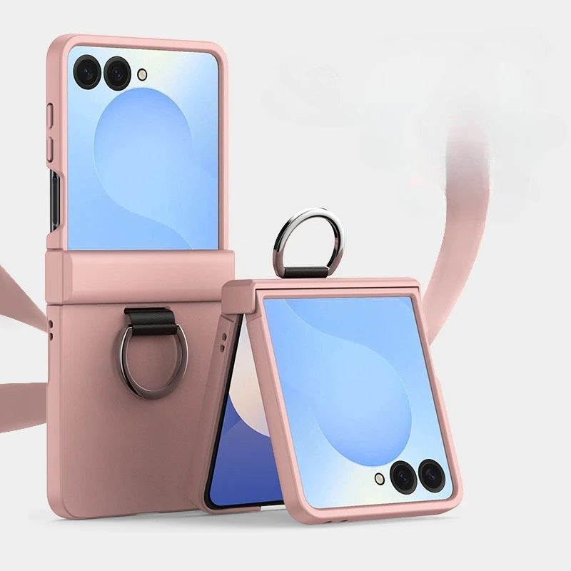 Skin Feel Hard Phone Case for Samsung Galaxy Z Flip 7 FE 6 5 4 3 ZFlip7 with Ring Hinge Protective Cover