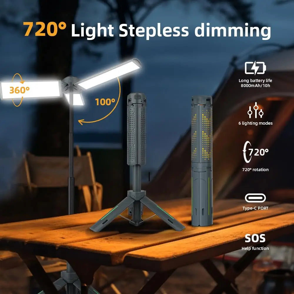 Folding Camping Light Portable Telescopic Lanterns USB Rechargeable 8000mAh Outdoor Waterproof Power Bank Lamp With Triangle Sta