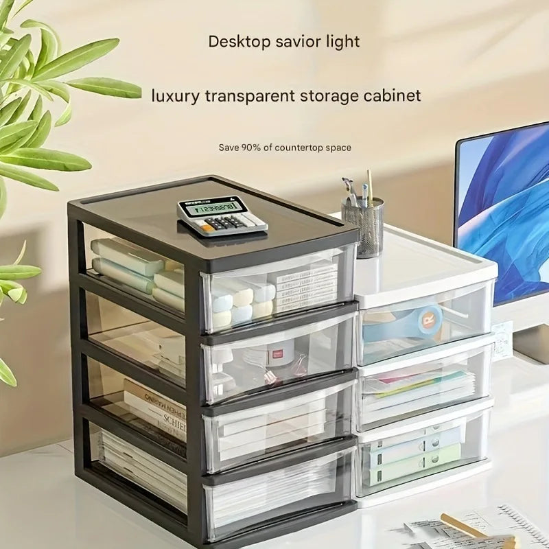 Clear Desktop Storage Box with Drawer Heightened Table Organizer Plastic Office Storage Cabinet for Stationery Cosmetics