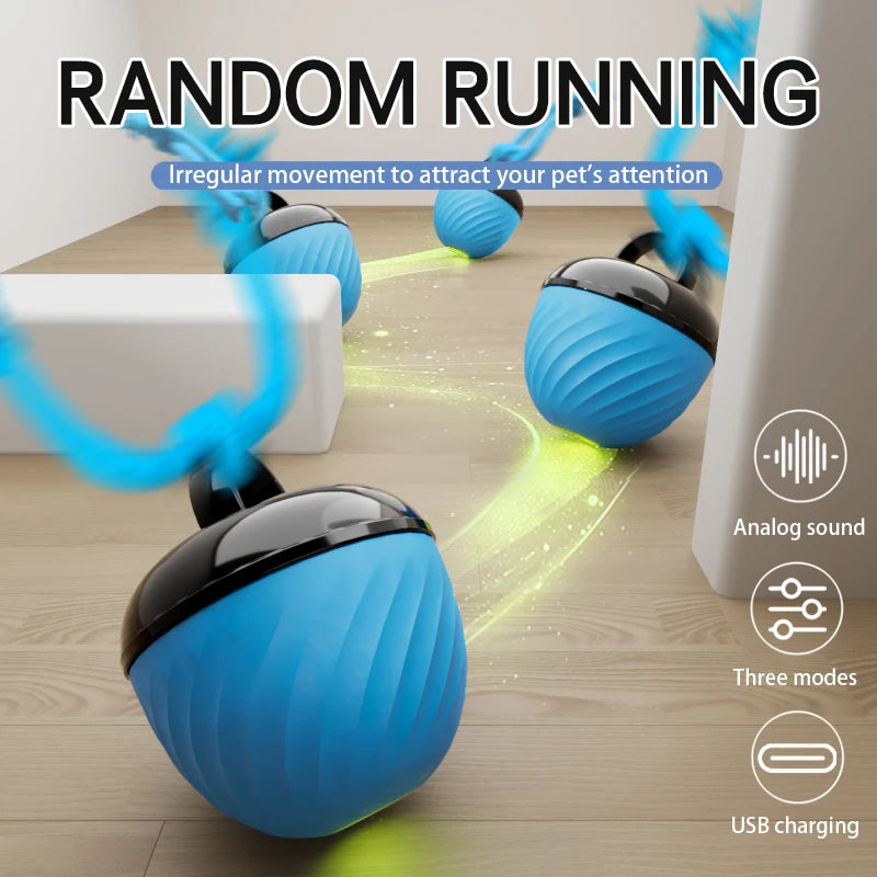 Smart Dog Toy Ball Electronic Interactive Pet Toy Moving Ball Rope USB 3 Modes Automatic Moving Bouncing for Puppy Chew Products
